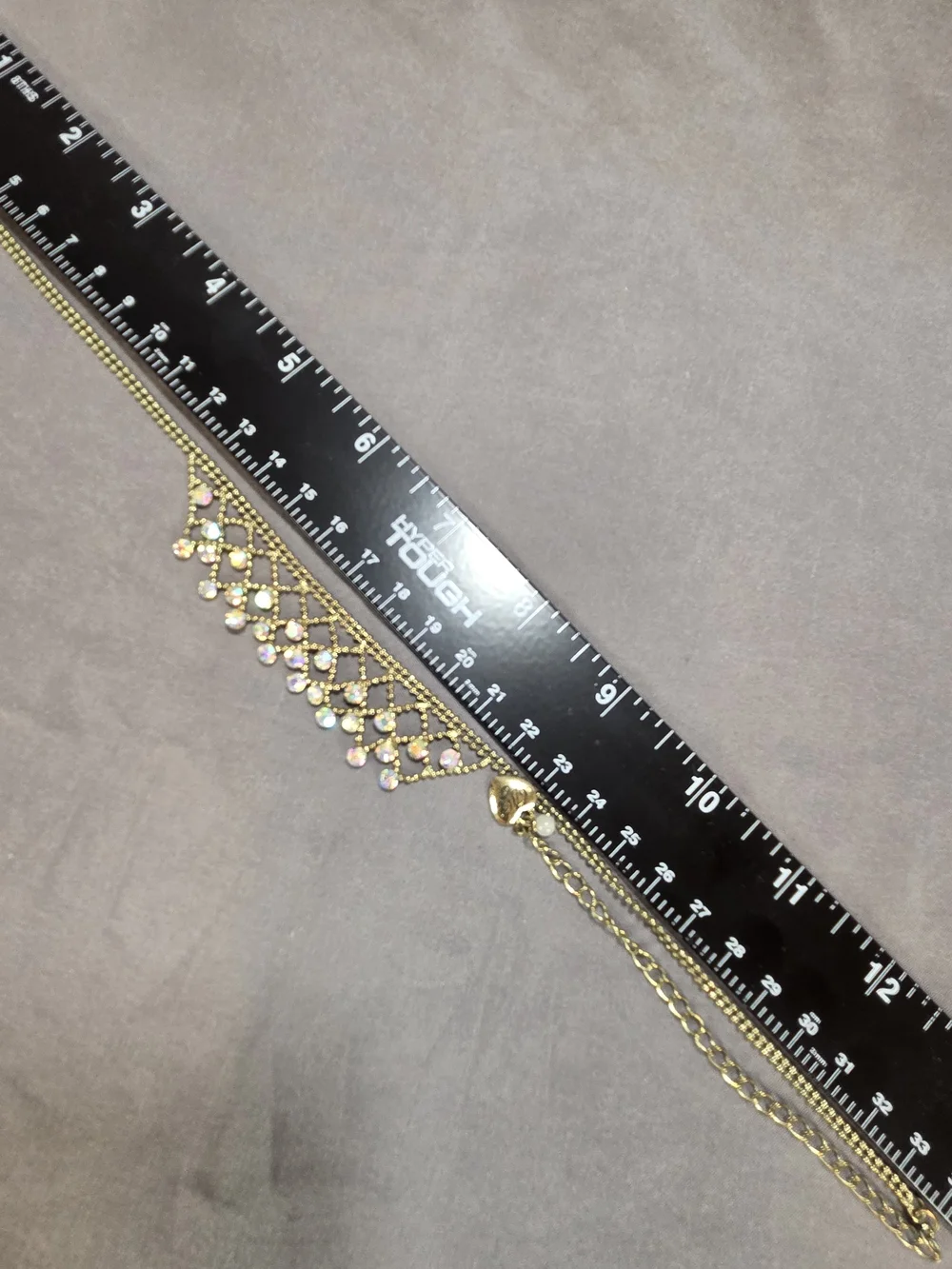 Betsey Johnson Gold Tone AB Rhinestone Web Mesh Collar Necklace Heart Tag Pearl